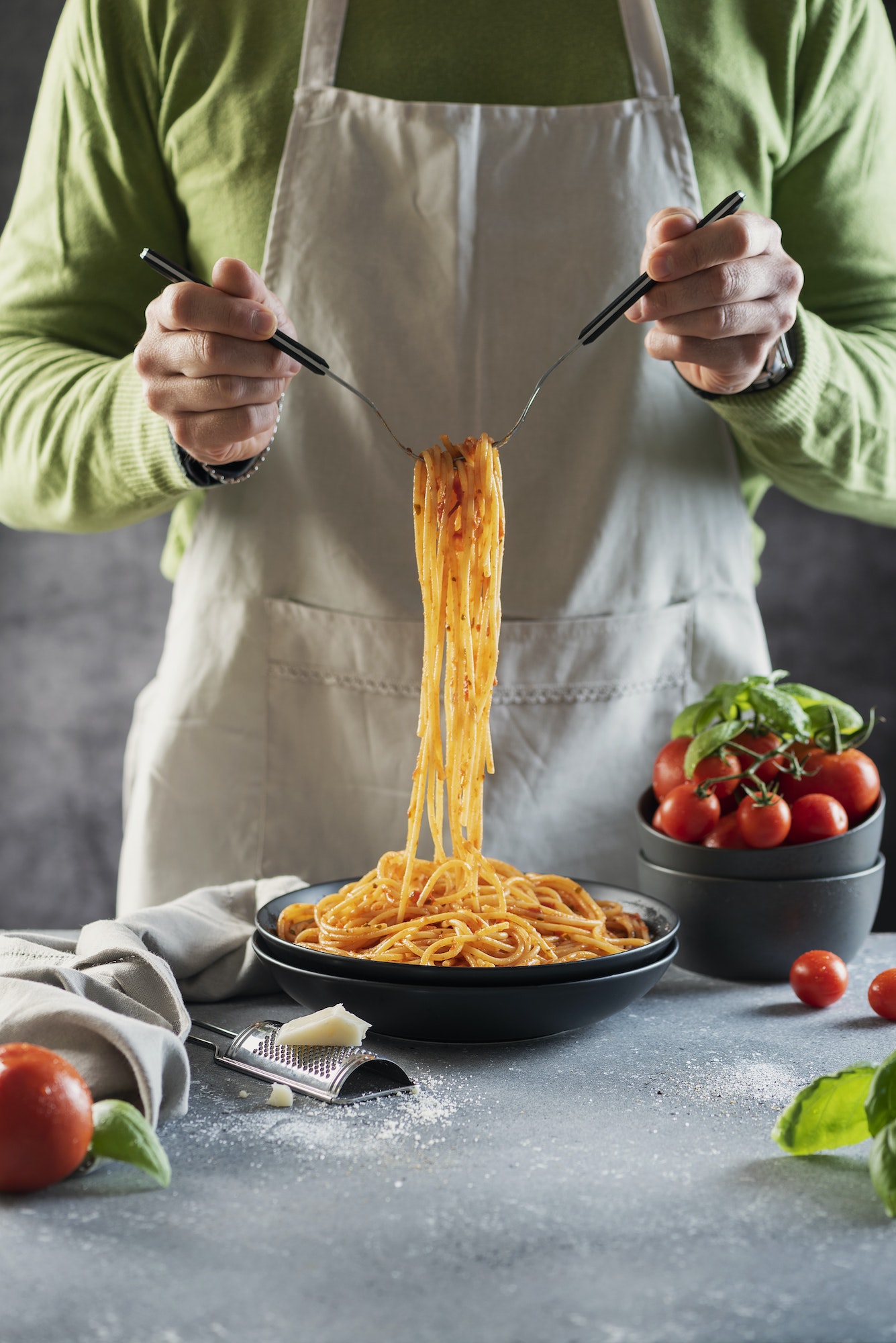Man cooking italian spaghetti