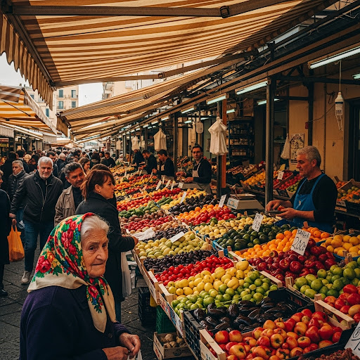 Locals shopping at Ballarò Market in Palermo, Sicily